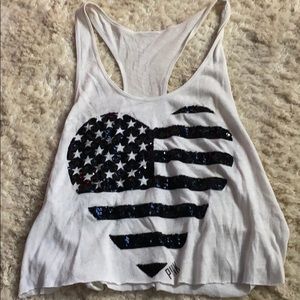 White crop tank top with black American flag heart